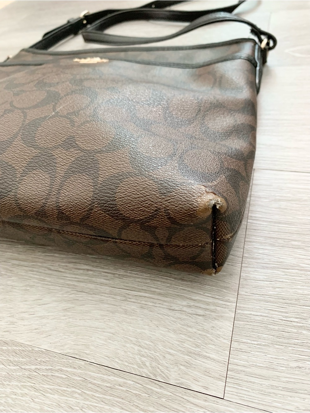 Coach Brown White Monogram Signature File Crossbody Bag - Picture 7 of 10